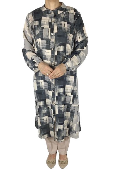 ECE GİYİM Patterned Chiffon Crepe Tunic Shirt - Buttoned and Elastic Sleeves