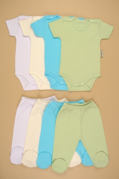 bebetospik Cotton Soft Short Sleeve Shoulder Snap Booties Set for Baby Boy - Set of 4
