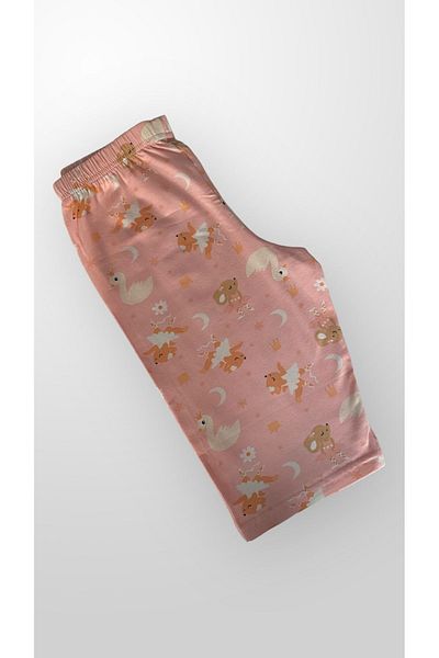 elmas kids Set de pijamale capri cu mânecă scurtă, 100% bumbac, cu imprimeu de lebădă roz pentru fete