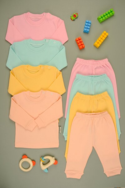 bebetospik Cotton Soft Girl - Baby Boy Long Sleeve Shoulder Snap Set of 4