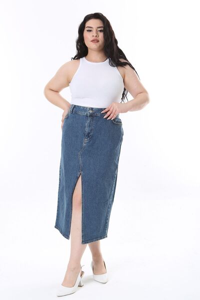 Şans Fustă de blugi de marime mari cu fante - 5 buzunare 65N38096