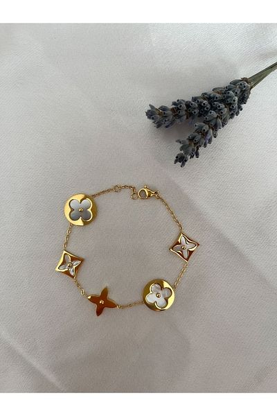 Purplefly Jewels سوار نسائي من الفولاذ المقاوم للصدأ بلون ذهبي بيرليسسينت Prp-ç0031