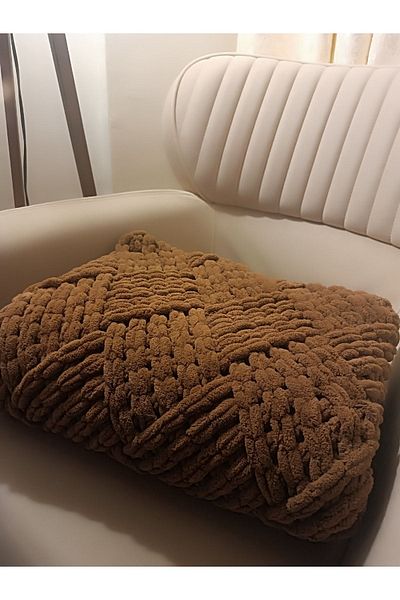 Moda Biçer Hand Knitted 100% Organic TV Blanket/Baby Blanket/Single Blanket/Bed Runner 80*80