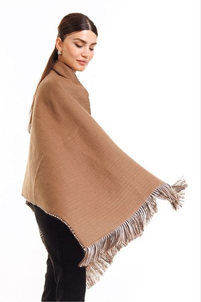 Multi Brand Double Sided Brown Color Plaid Woolen Shoulder Shawl 70x190cm Connectable Winter Women's Scarf Shawl