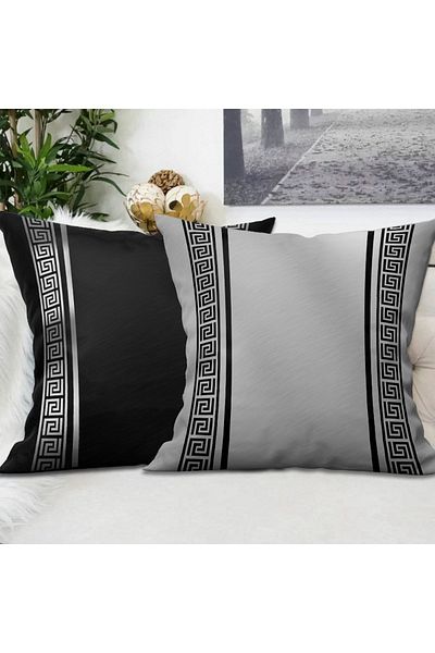 Ardizayn Σετ 2 Βελούδινο Ύφασμα 43x43 Κάλυμμα Ριχτάρι (ΓΚΡΙ - ΜΑΥΡΟ) - Εκτύπωση διπλής όψης
