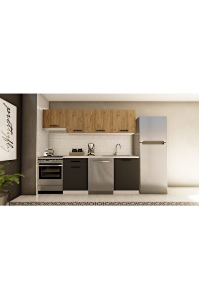 visasconcept 240 Cm Mercan Hazır Mutfak Dolabı Aspiratör Modüllü Atlantik Çam...