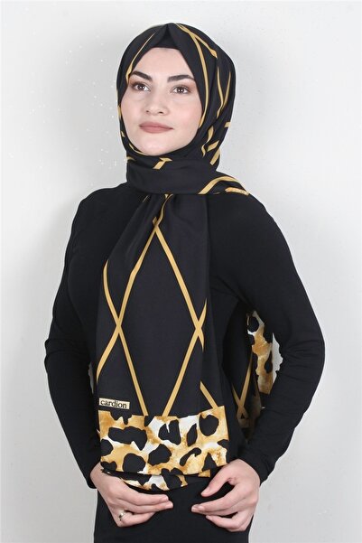 Cardion Medine Desenli Şal 1802-1 Siyah-gold