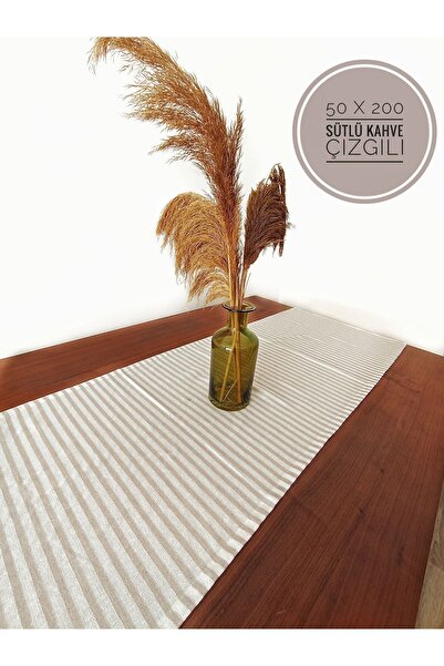 HOME ART ATELIER hand made 50x200 عداء كبير مخطط باللون القهوة الحليب