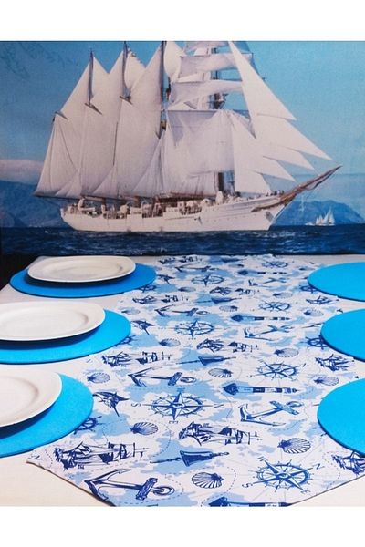 Dream Home Premier Runner Design - Set de farfurii din MDF cu model Sailor albastru din 6 piese