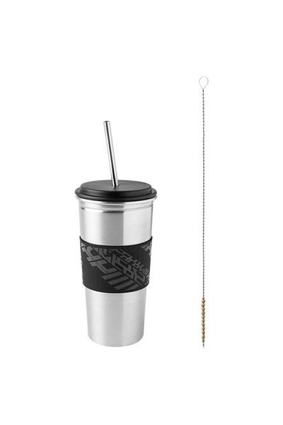 IKEA Lanespelare Glass with Lid and Straw Black