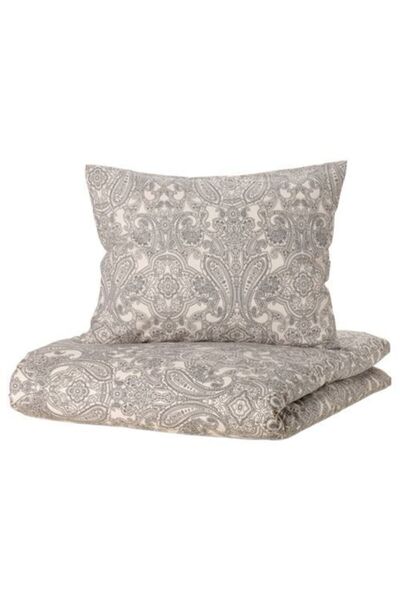 IKEA Tek Kişilik Nevresim Takımı, Bej-koyu Gri 150x200 Cm Meridyendukkan Pamu...