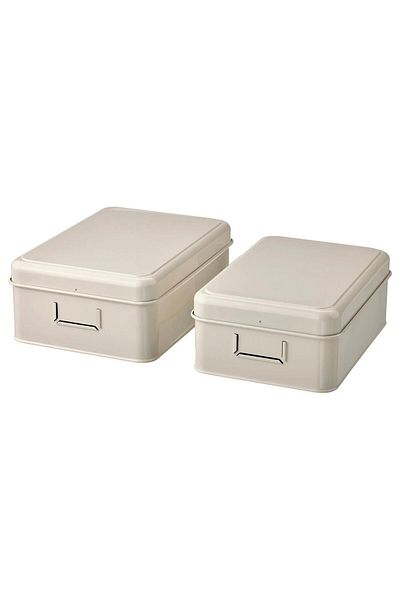 IKEA Metal 2-Piece Box with Lid MeridyenDukkan Light Beige Color Set of 2 Organizer Box Set
