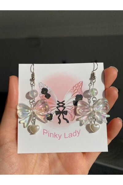 Pinky Lady Coquette aesthetic incili fiyonk küpe