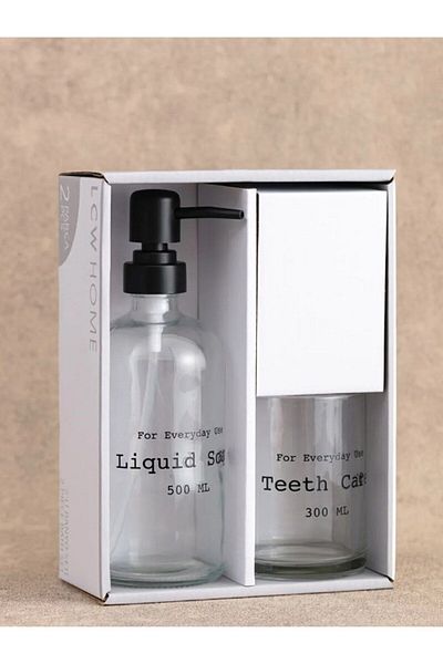 LC Waikiki LCW HOME - Σετ μπάνιου από γυαλί με στάμπα με σύνθημα 2 τεμαχίων