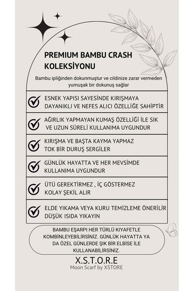 m moon scarf Premium Bambu Kraş Eşarp Bej