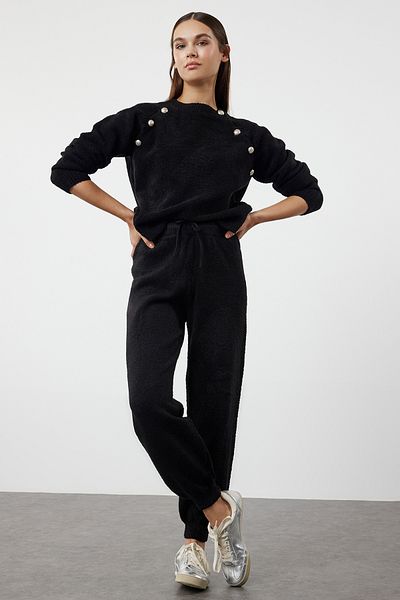 Trendyol Collection Kötöttáru alsó-felső készlet - fekete boucle fonal TWOAW24AU00105
