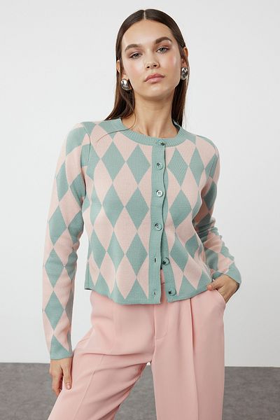 Trendyol Collection Menta színű Jacquard Crop kötöttáru kardigán - TWOAW23HI00176