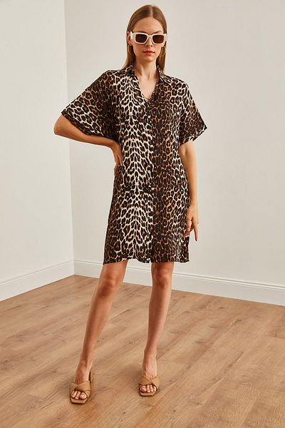 Olalook Leopard Print Black Viscose Mini Shirt Dress - ELB-19002223
