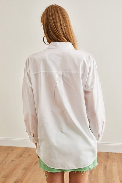 Olalook Weißes besticktes Lilyum Oversize-Damenhemd - GML-19001228