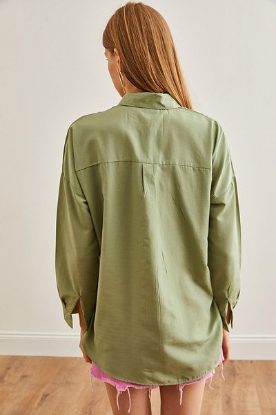 Olalook Azalea Mold Πράσινο Κεντημένο Γυναικείο Πουκάμισο Oversize - GML-19001228