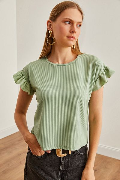 Olalook Damen-T-Shirt mit wassergrünem Ärmel und Rüschen-Camisole TSH- 19000417