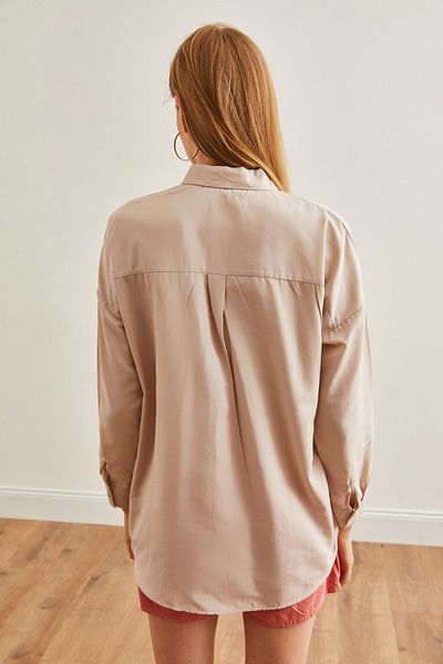 Olalook Koszula damska oversize z haftem w kwiaty i kamieniami - GML-19001228