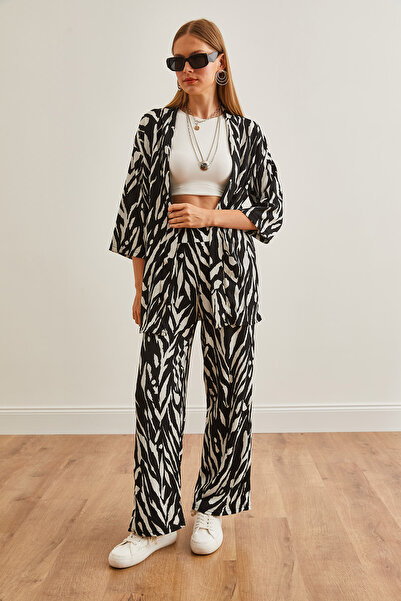 Olalook Sada černých listových kimon a kalhot do kapsy - TKM-19000276