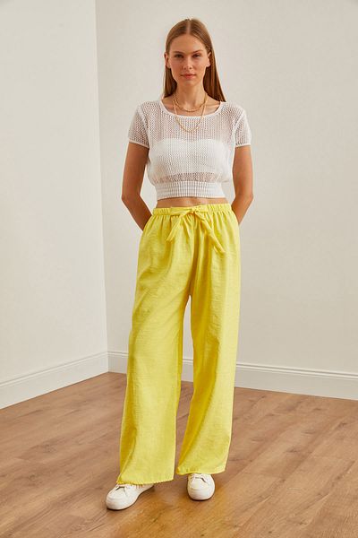 Olalook Gelber Gürtel - Palazzo-Hose für Damen mit elastischer Taille PNT-19000200
