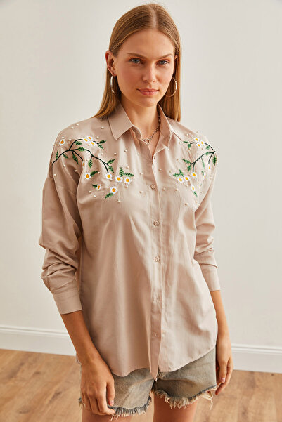 Olalook Dámská košile oversize vyšívaná Daisy Stone – GML-19001228
