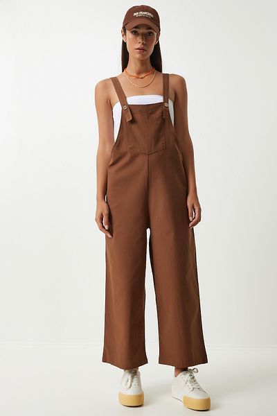 Happiness İstanbul Brown Thin Gabardine Summer Jumpsuit - KY00011