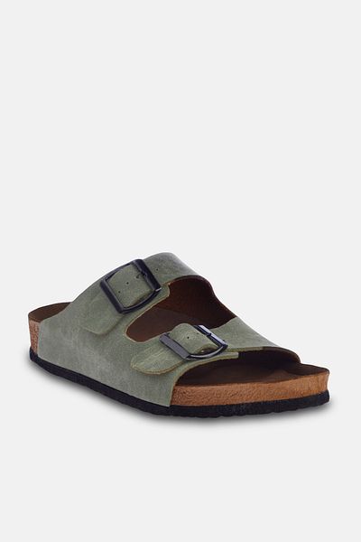 TRENDYOL SHOES Dámské pantofle Khaki s dvojitou přezkou - TAKSS24TE00004