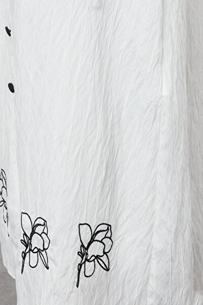 Trendyol Modest Embroidery Detailed Ecru Woven Skirt - With Belt and Button Opening TCTSS24EE00020