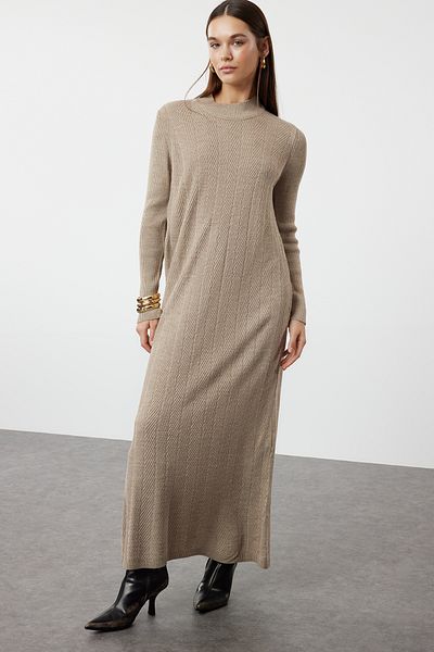 Trendyol Modest Halber Rollkragen - Strickkleid mit Nerzmuster TCTAW25EB00007