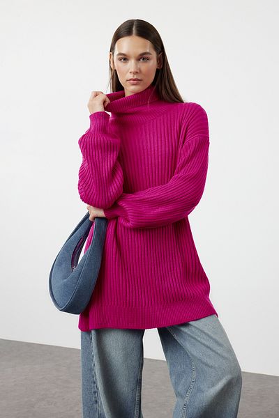 Trendyol Modest Rózsaszín bordás kötött alap kötöttáru pulóver TCTAW25AK00009