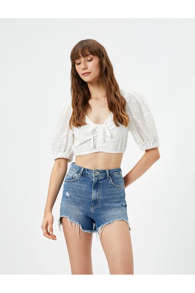 Koton Scallop Bustier V Λαιμόκοψη Μπαλόνι μανίκια Σταυρός Δεμένα Νυφικό