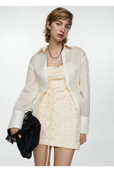 MANGO Woman Floral Patterned Textured Dress