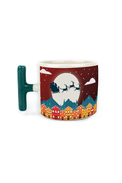 Kırtasiye Ofisi Yılbaşı Gecesi Kızak ve Geyikleri Baskılı Yeşil Kulplu T Yılb...