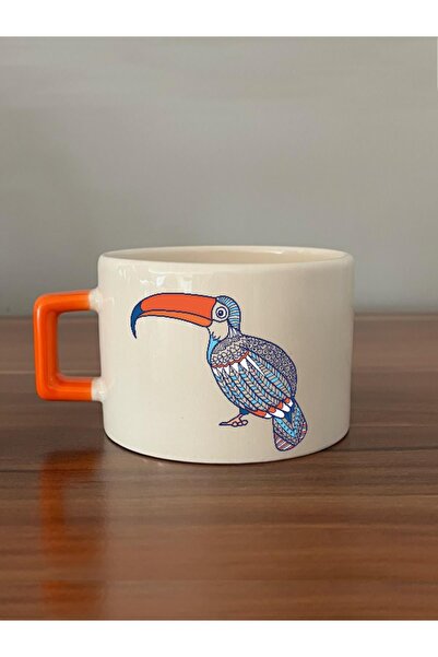 Kırtasiye Ofisi كوب C بطبعة الببغاء مع مقبض برتقالي