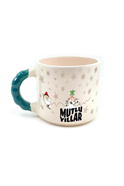 Kırtasiye Ofisi كوب كريسماس مطرز باللون الأخضر مطبوع عليه ندفة الثلج مع مقبض ...
