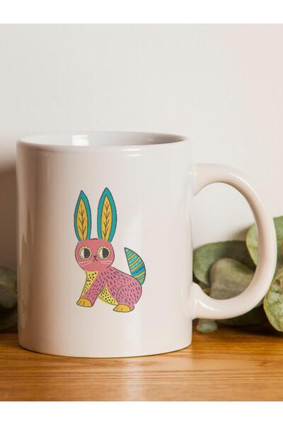 Kırtasiye Ofisi كوب أبيض مطبوع بتصميم أرنب ملون