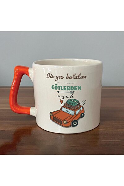 Kırtasiye Ofisi كوب D بمقبض برتقالي مطبوع عليه عبارة "Let's Find a Place Far ...