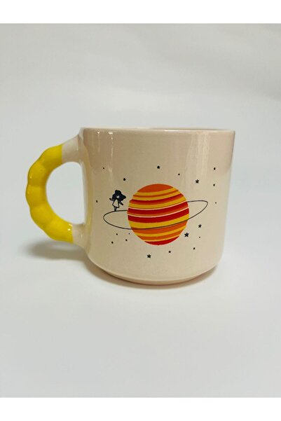 Kırtasiye Ofisi مج منحني أصفر بطبعة كوكب بمقبض