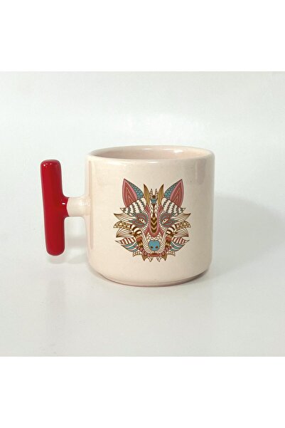 Kırtasiye Ofisi كوب على شكل حرف T مطبوع عليه ذئب عرقي بمقبض أحمر