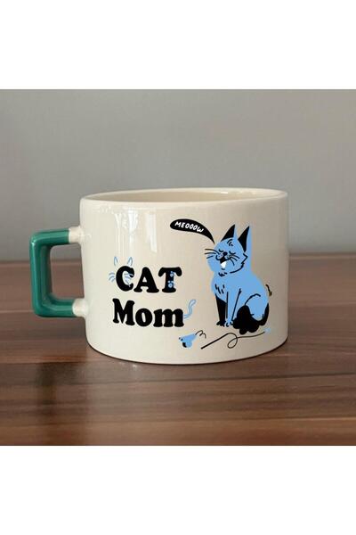Kırtasiye Ofisi Cat Mom Printed Green Handle C Cup