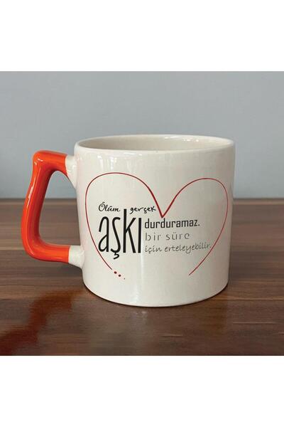 Kırtasiye Ofisi Death Can't Stop True Love Printed Orange Handled D Mug