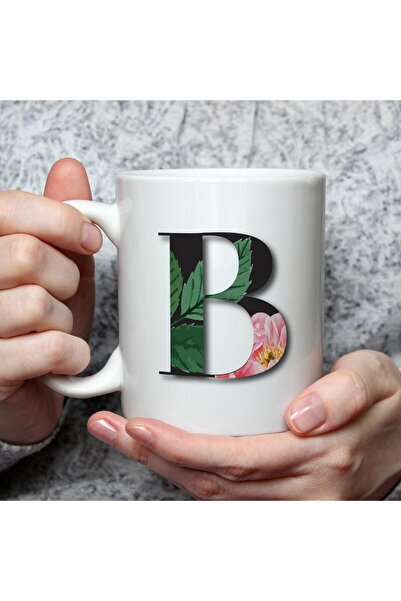 Kırtasiye Ofisi كوب أبيض مطبوع عليه حرف B مزين بالزهور