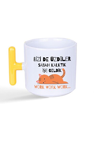 Kırtasiye Ofisi They Are We Too Scared Orange Cat Printed Yellow Handled t Mug