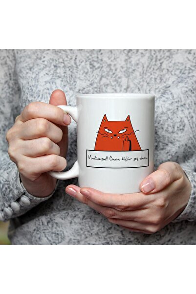 Kırtasiye Ofisi Unutmayın!! Bana Hiçbir Şey Olmaz Kırmızı Kedi Baskılı Beyaz ...