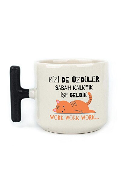 Kırtasiye Ofisi كوب T مطبوع عليه قطة برتقالية بمقبض أسود