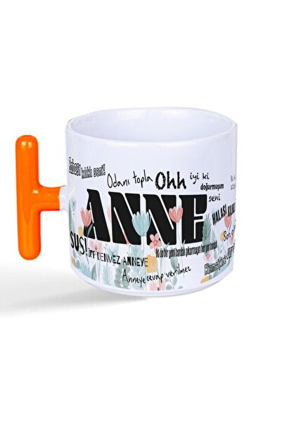 Kırtasiye Ofisi Mother's Words Full Tour Printed Printed Orange Handled T Mug